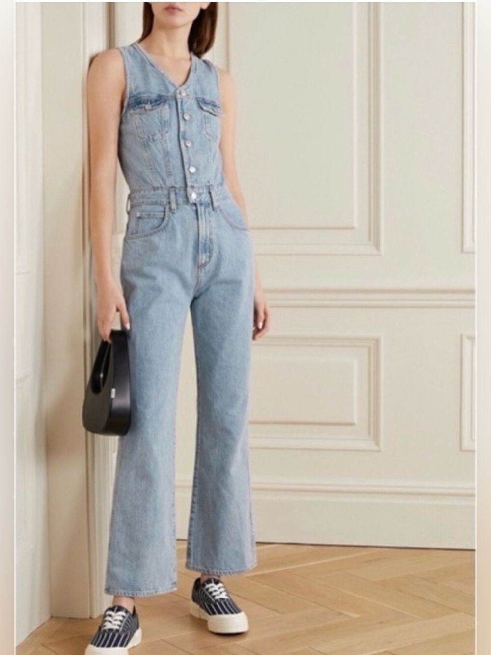 AGOLDE 70s Denim Jumpsuit Sleeveless Button Front womens Size 0 Festival